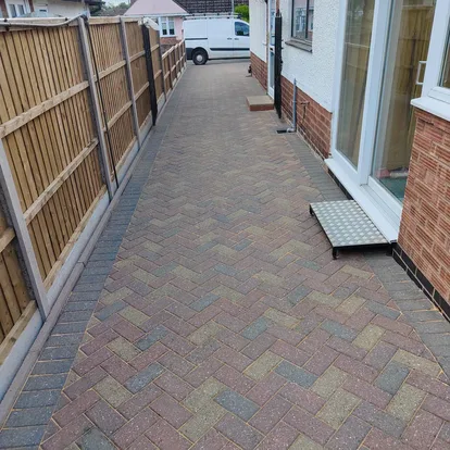 Herringbone block-paved pathway laid to the rear of a Nuneaton property